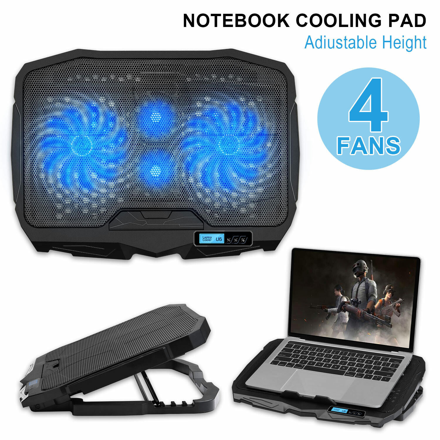 Wind Laptop Cooling Pad LED Display - 4 Blue LED Fans Light Quiet Rapid Cooler YELLOW-PRICE YP-LCP-45 - фотография #8