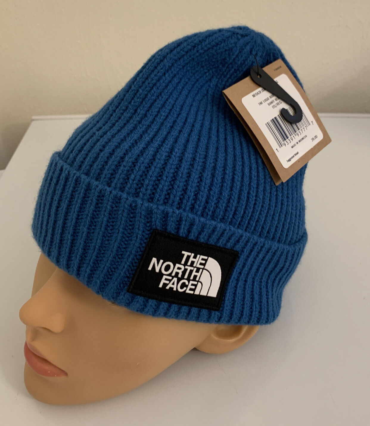 The North Face TNF Logo Box Cuffed Beanie Hat Youth Junior Unisex Blue Size OS The North Face - фотография #3