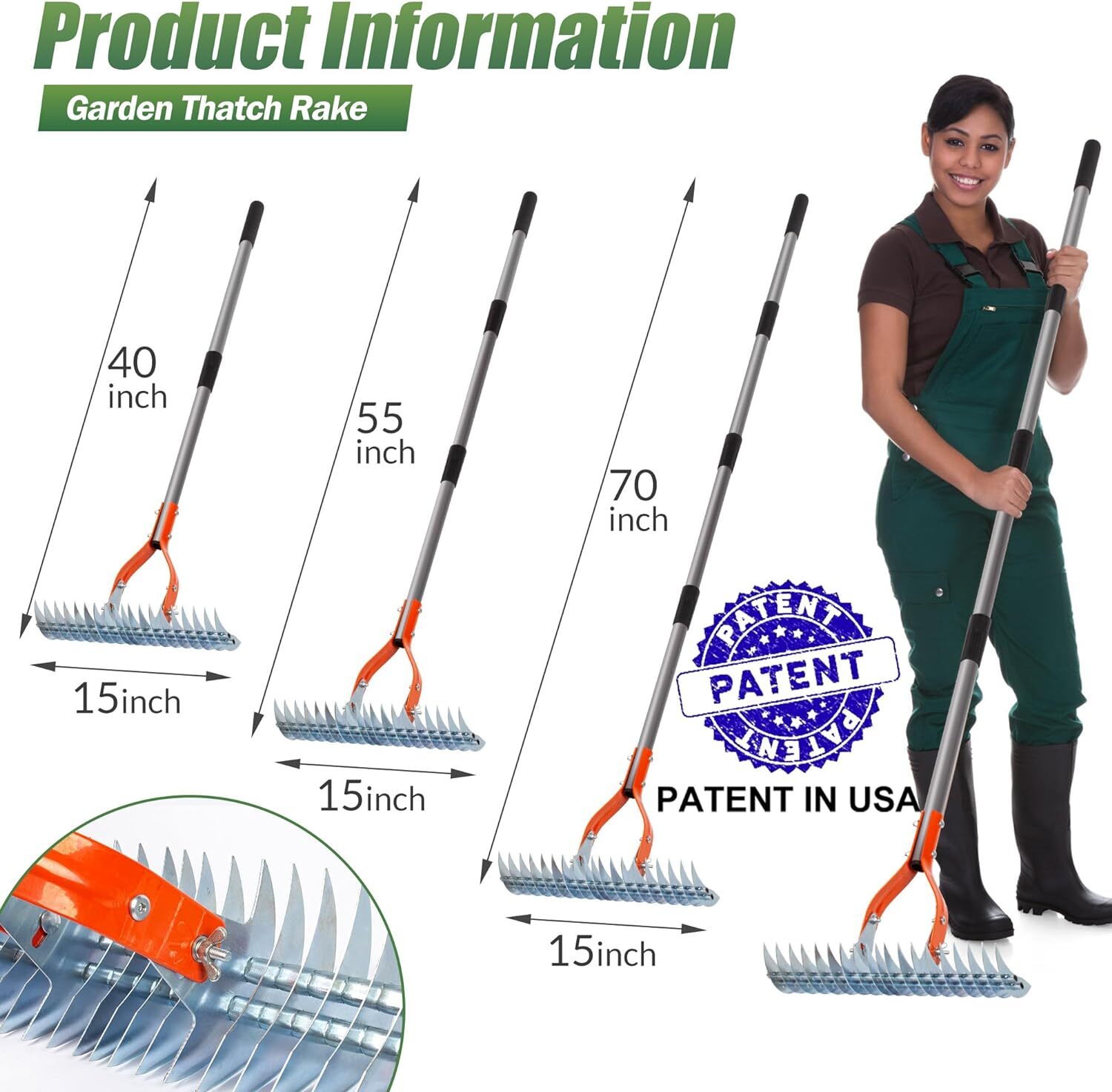 Walensee Thatch Rake, 15-Inch Lawn Thatching Rake, Robust Dethatcher Rake Unbranded - фотография #3
