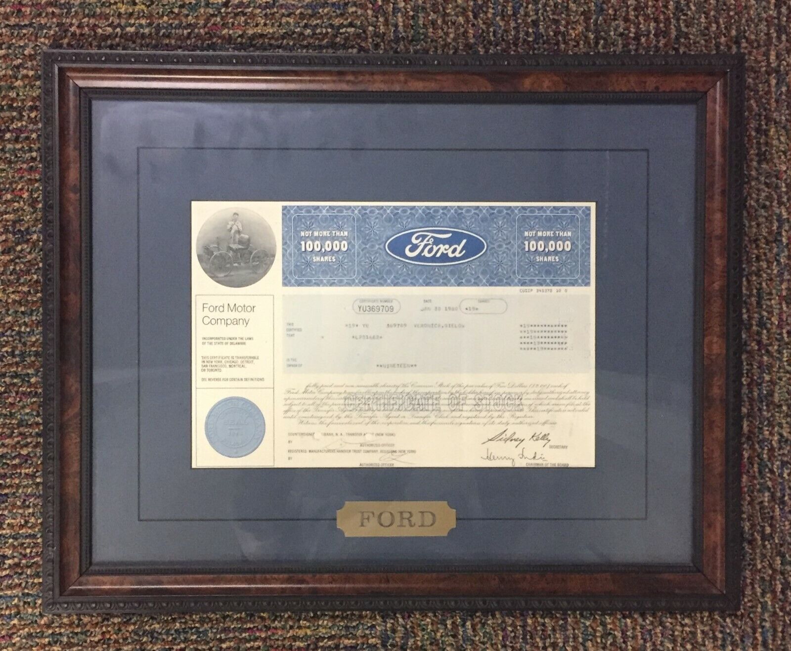 framed automobile stock certificates Без бренда