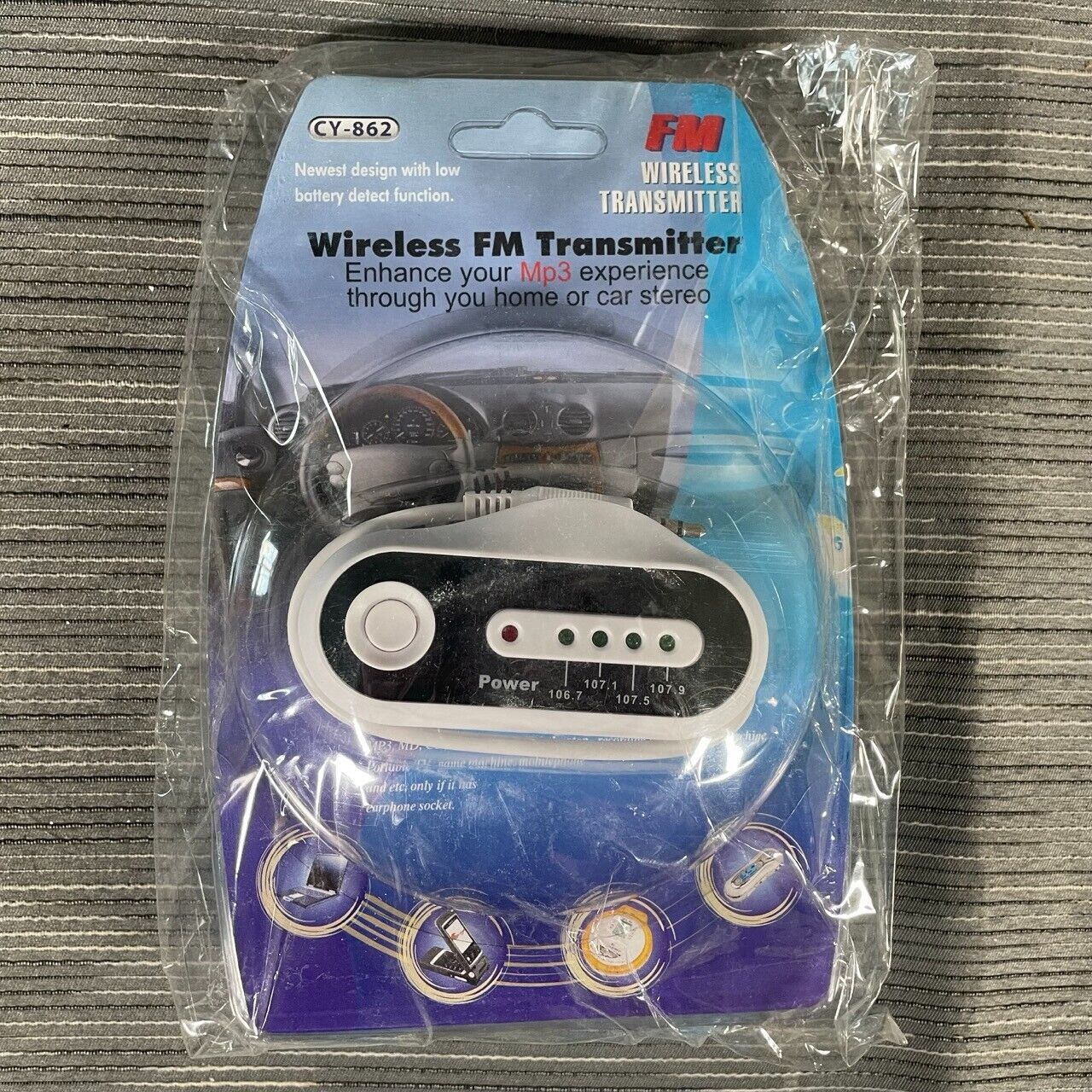 Wireless FM Transmitter CY-862 3.5mm Audio PIN New and Sealed FM CY-862