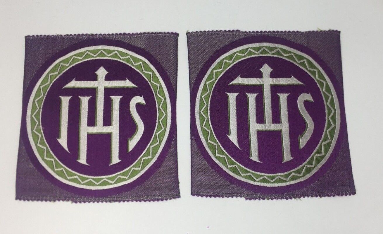 Vintage Emblems Liturgical Purple Applique Patch Vestment 2 Pcs. Benziger Brothers Does Not Apply
