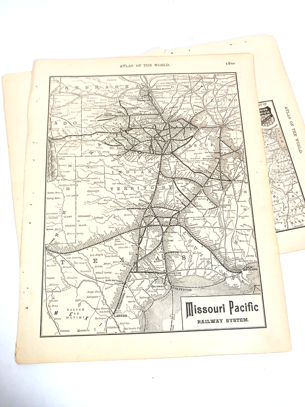 Antique 1880s Railroad Routes Santa Fe Missouri Pacific Union Pacific Atlas page Без бренда - фотография #2