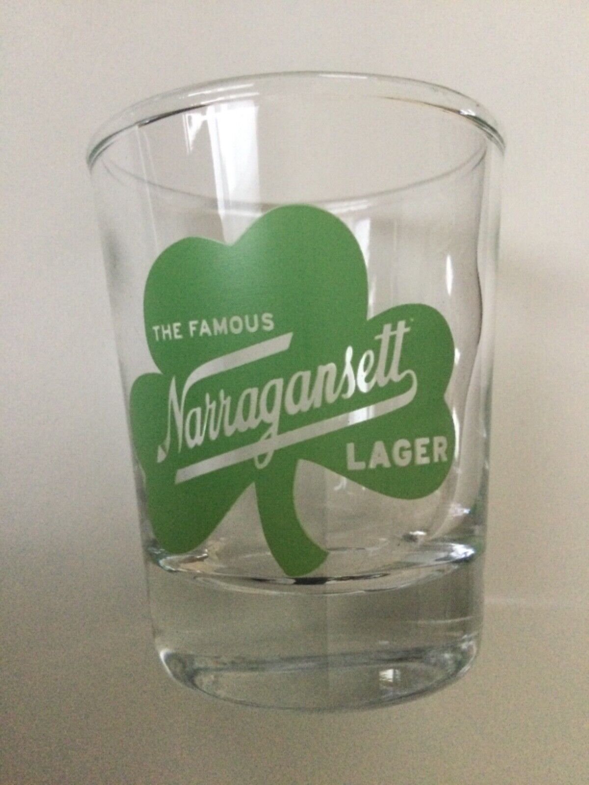 NARRAGANSETT BREWERY BEER SHOT GLASS IRISH SHAMROCK Narragansett