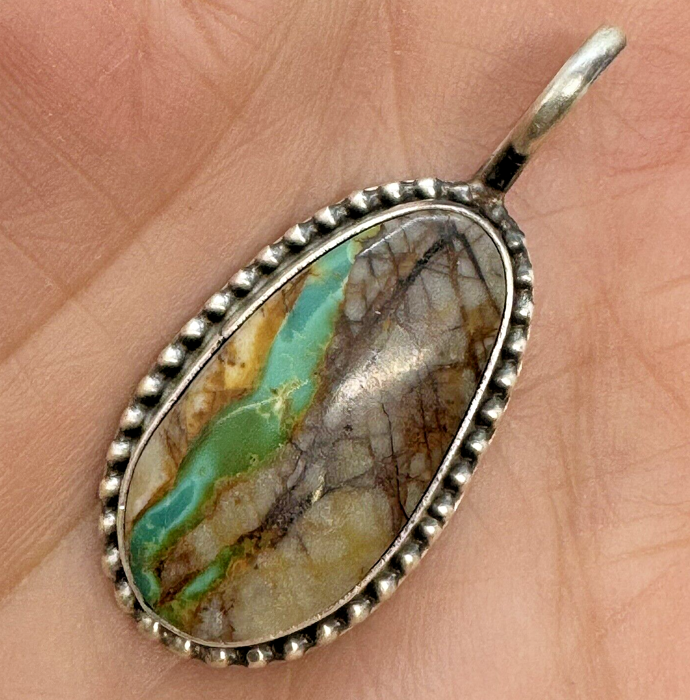 Navajo Natural Ribbon Turquoise Pendant Sterling Silver 7.2g by Anderson Largo Native American