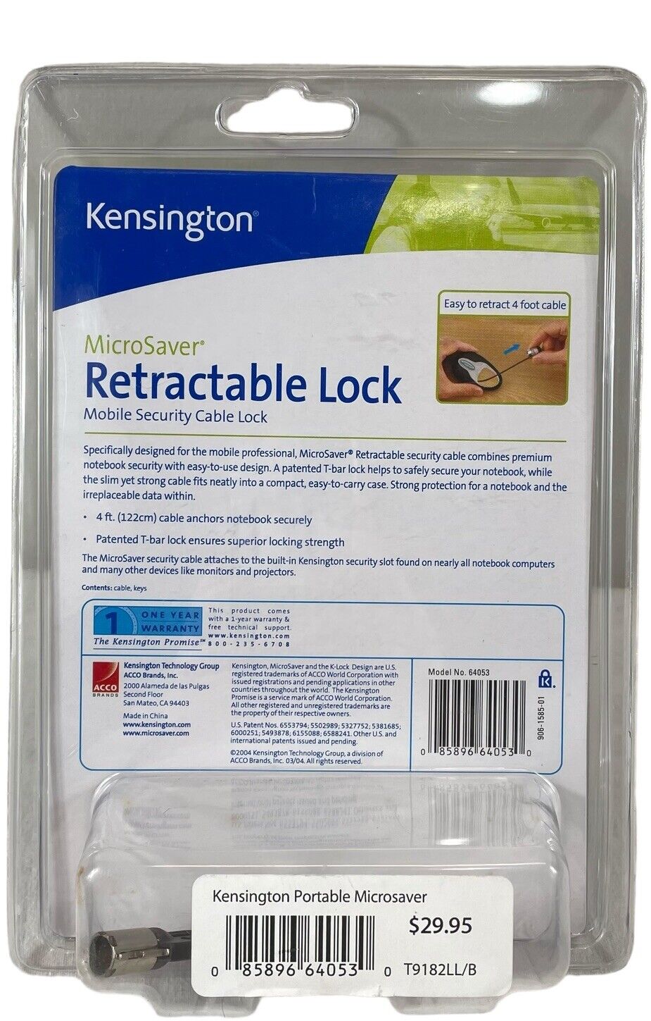 KENSINGTON MicroSaver Retractable Lock 64053 Sealed NEW Kensington 64053 - фотография #3