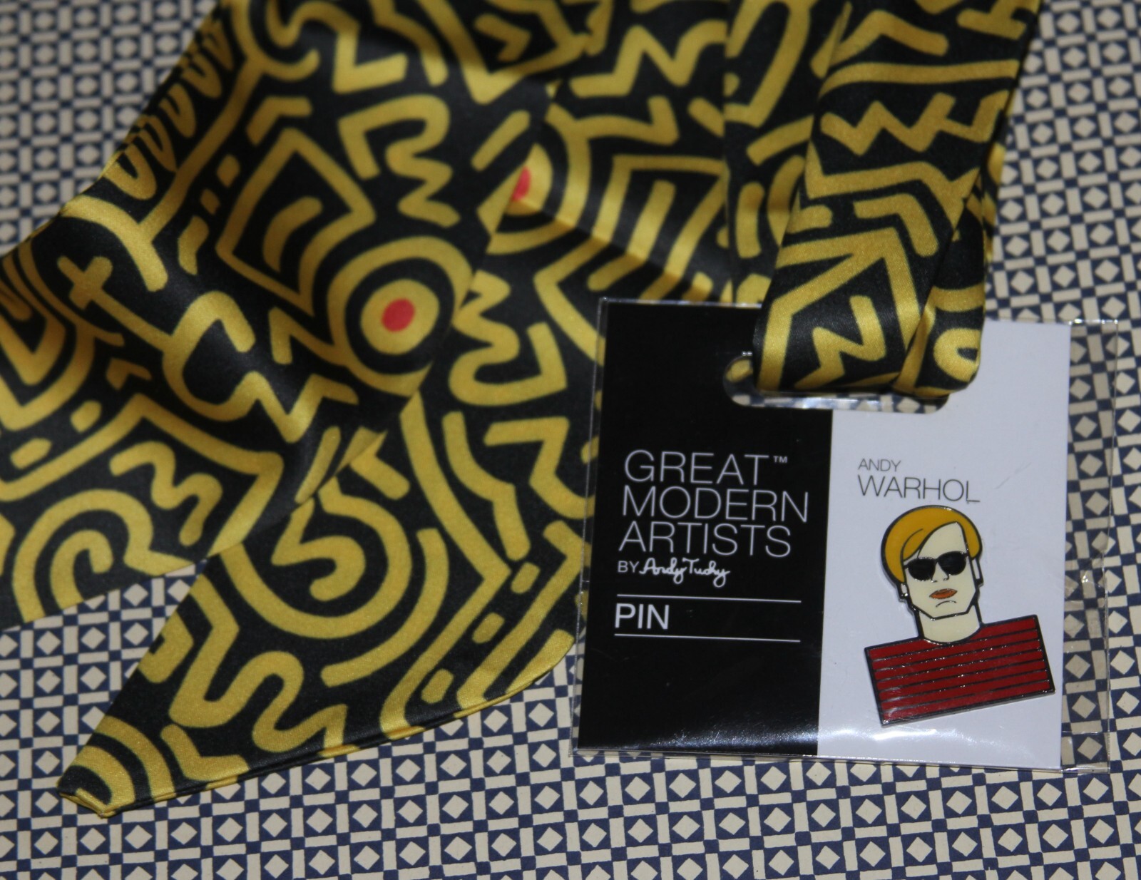 Keith Haring Styled Neck Tie + Andy Warhol Enamel Pin Unbranded