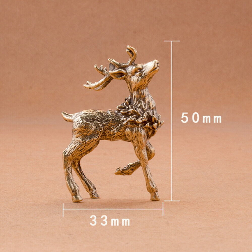 2Pcs Solid Brass Sika Deer Figurine Small Statue Home Ornament Figurines Без бренда - фотография #5