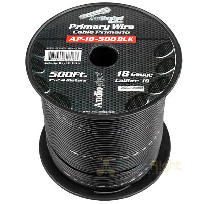 500' FT Spool Of Black 18 Gauge AWG Feet Home Primary Power Cable Remote Wire Audiopipe AP-18-500