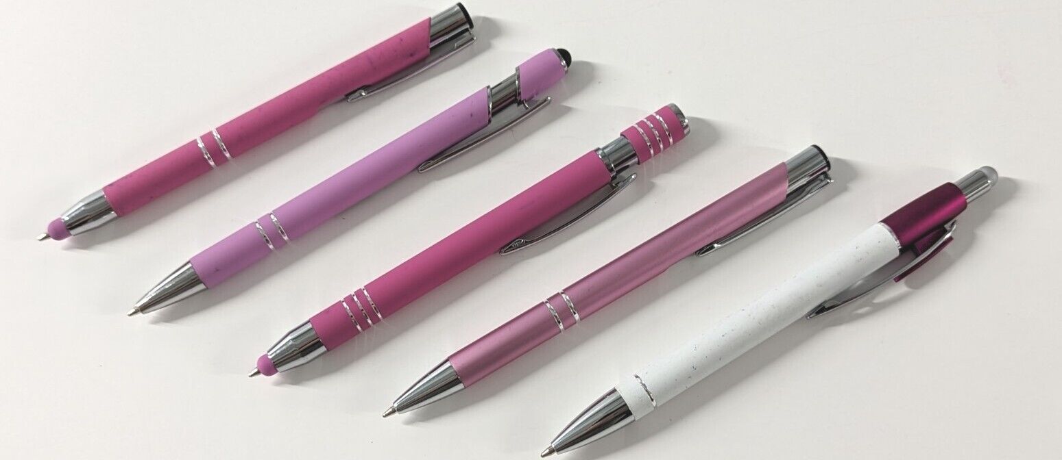 10ct Mixed Lot Misprint Metal Retractable Click Pens: PINK & White Assortment  Alpha Metal Does Not Apply - фотография #3