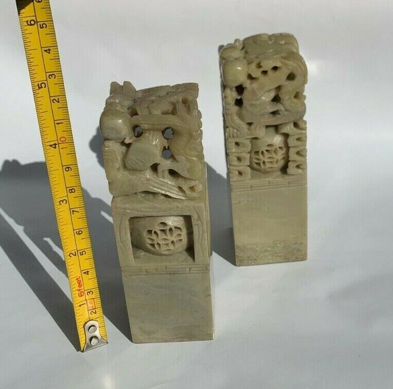 Two (2) CHINESE JADE HAND CARVED STONE NAME STAMPS - "MARTY" & "GIM" Без бренда - фотография #8