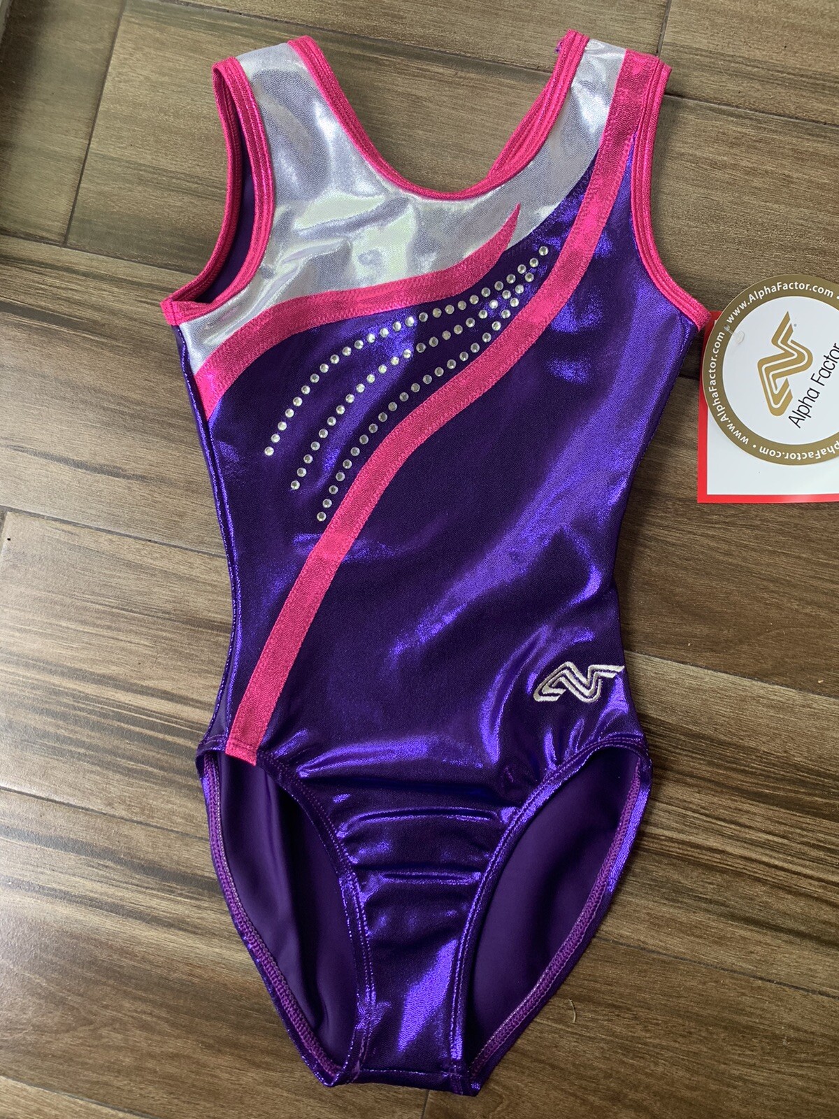 ALPHA FACTOR GYMNASTICS LEOTARD PURPLE PINK & SILVER CRYSTALS ADULT SMALL NEW Alpha Factor - фотография #3