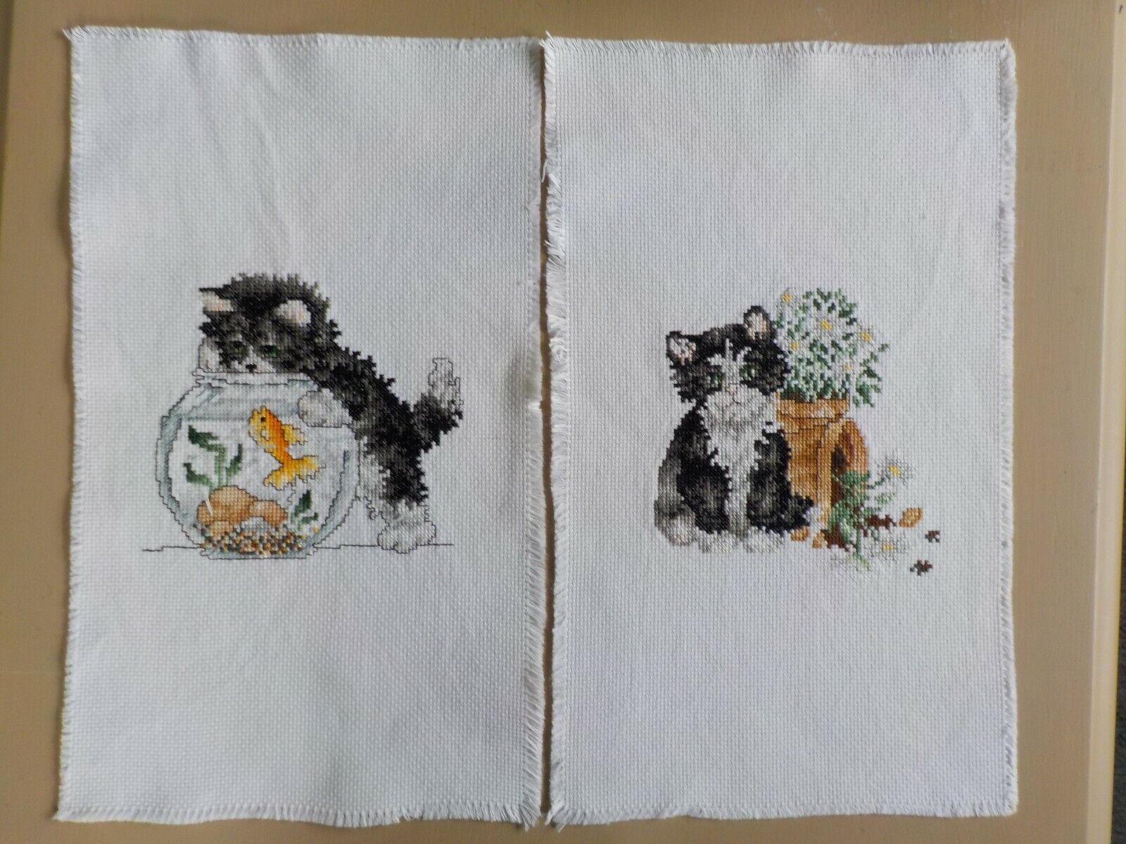 Cross Stitch - Completed - Finished -  Lot of 2 Kittens/Cats  -   Ready To Frame Handmade Does Not Apply