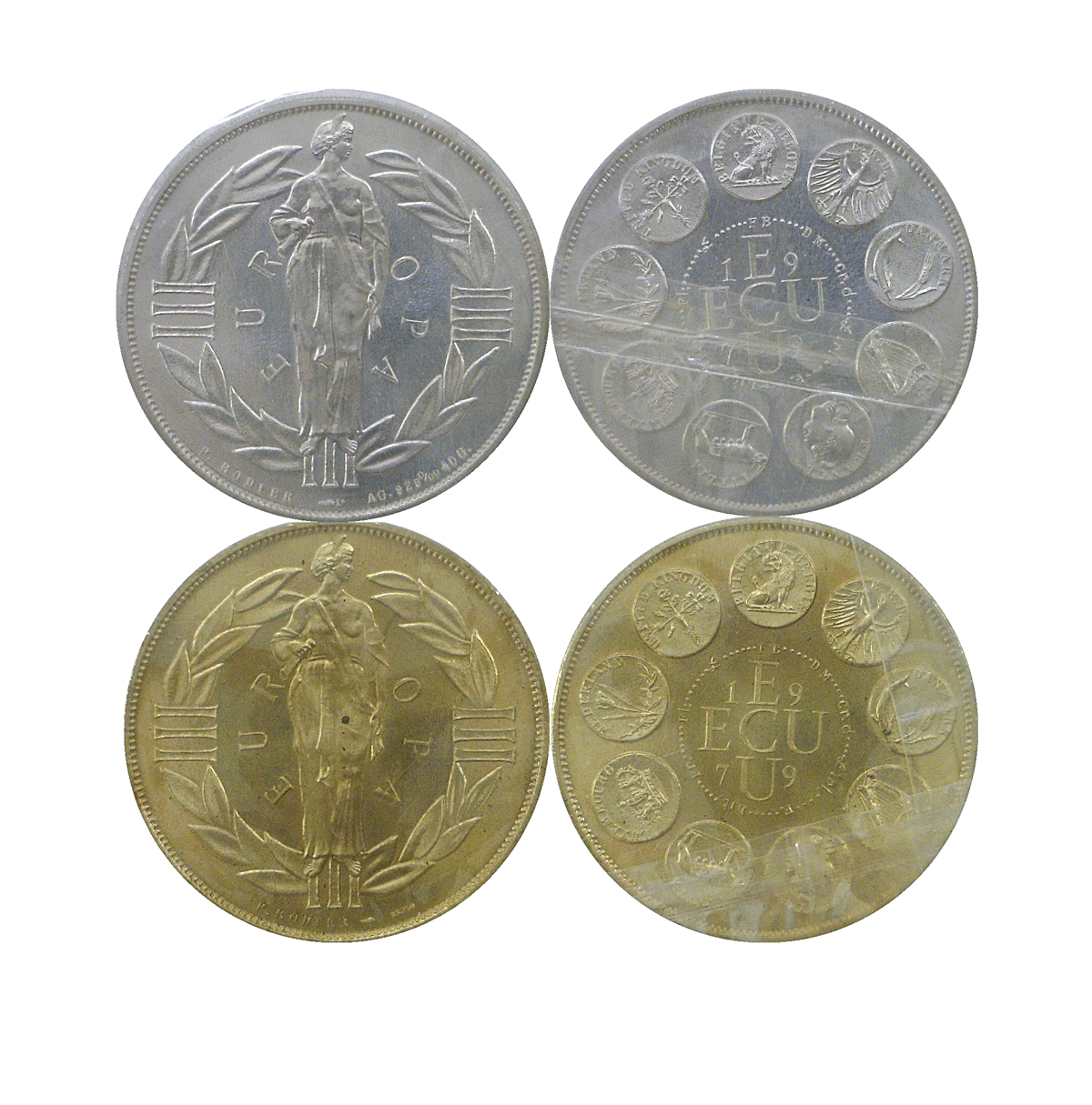 1979 Europa 2 Coin Lot ECU Silver/Bronze X #31/33 Uncirculated Без бренда