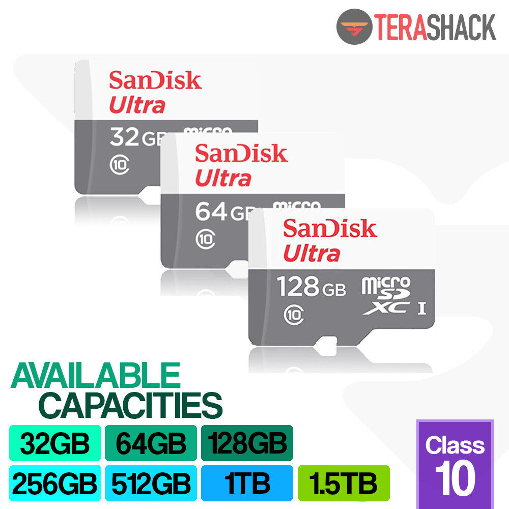Sandisk Micro SD Card Ultra Memory 32GB 64GB 128GB 256GB 512GB 1TB Class 10 TF SanDisk SDSQUNR-032G-GN3MA, SDSQUNR-064G-GN3MA, SDSQUNR-128G-GN3MA