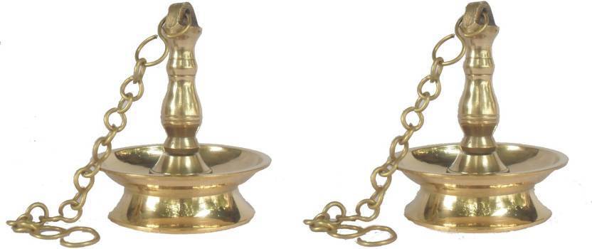 2Ps Brass Hanging Oil Wick Lamp Pair Deepak Puja Diya lamp Home Decor Gift Без бренда - фотография #2