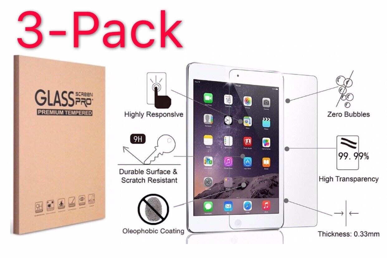 [3-Pack] Tempered GLASS Screen Protector for Apple iPad 6th Generation 2018 Unbranded Does Not Apply