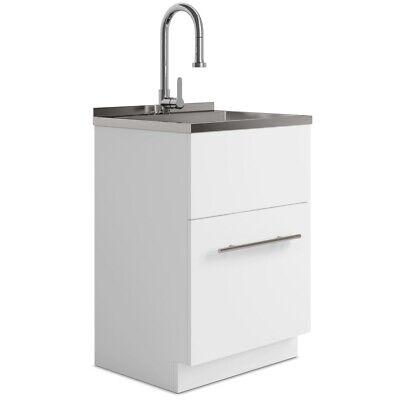 Simpli Home Metro Modern 24"Laundry Cabinet Faucet Stainless Steel Bathroom Sink Без бренда AXCLDYMET24-SS