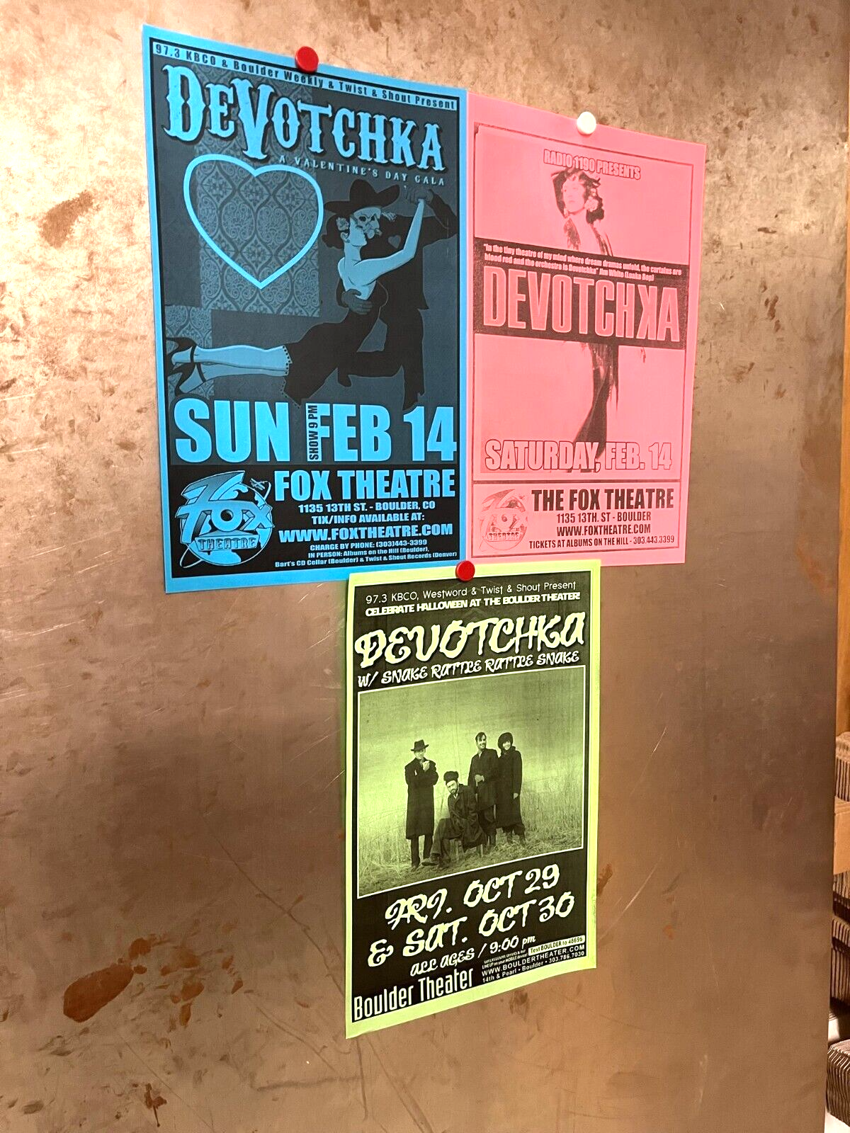 DEVOTCHKA Fox Theatre Boulder CO Lot Of 3 SHOW FLYERS Valentine's Day Halloween Без бренда - фотография #2