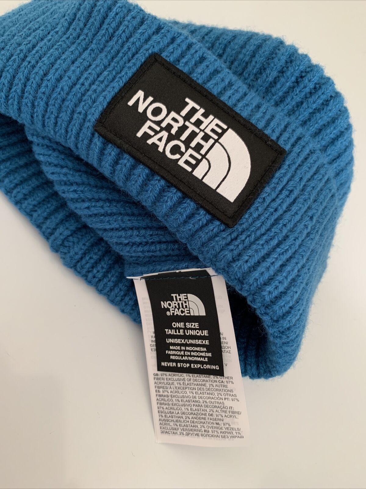 The North Face TNF Logo Box Cuffed Beanie Hat Youth Junior Unisex Blue Size OS The North Face - фотография #7