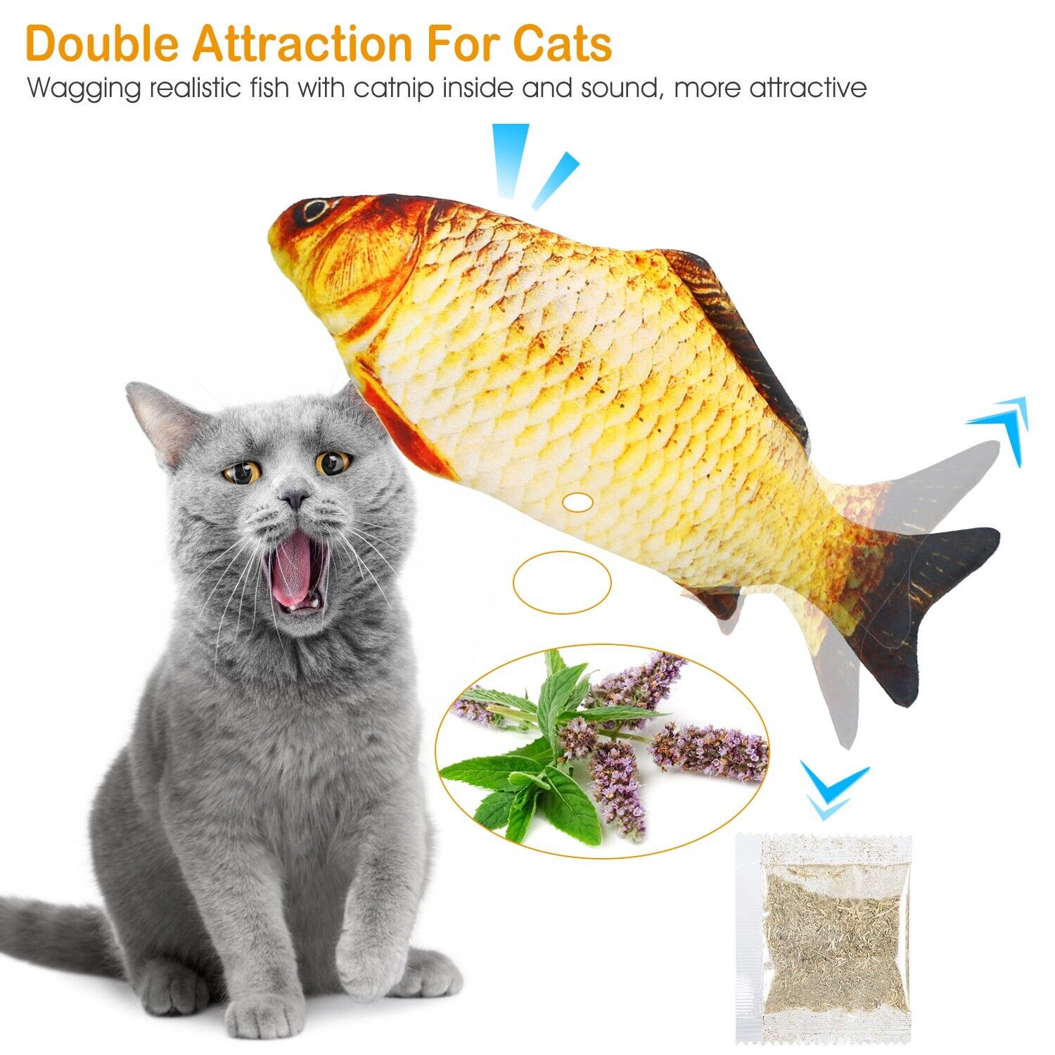 Flopping Fish Toy for Cat Kitten Interactive Fish Dog Toy Dancing Wiggle 2 Packs Unbranded Does not apply - фотография #4