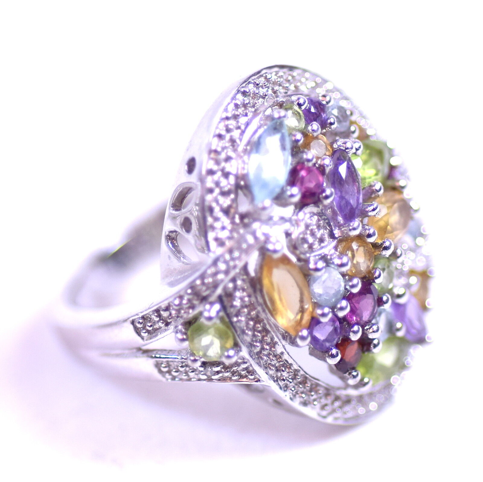 Sterling Silver and Multicolored Crystal Stone Jewelry 5-Ring Set NA NA - фотография #7