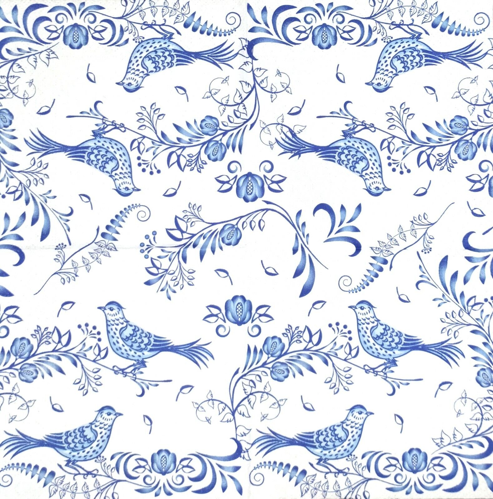 S294# 3 x Single SMALL Paper Napkins Decoupage Blue Flower Birds On White Paper Design 195078 - фотография #2