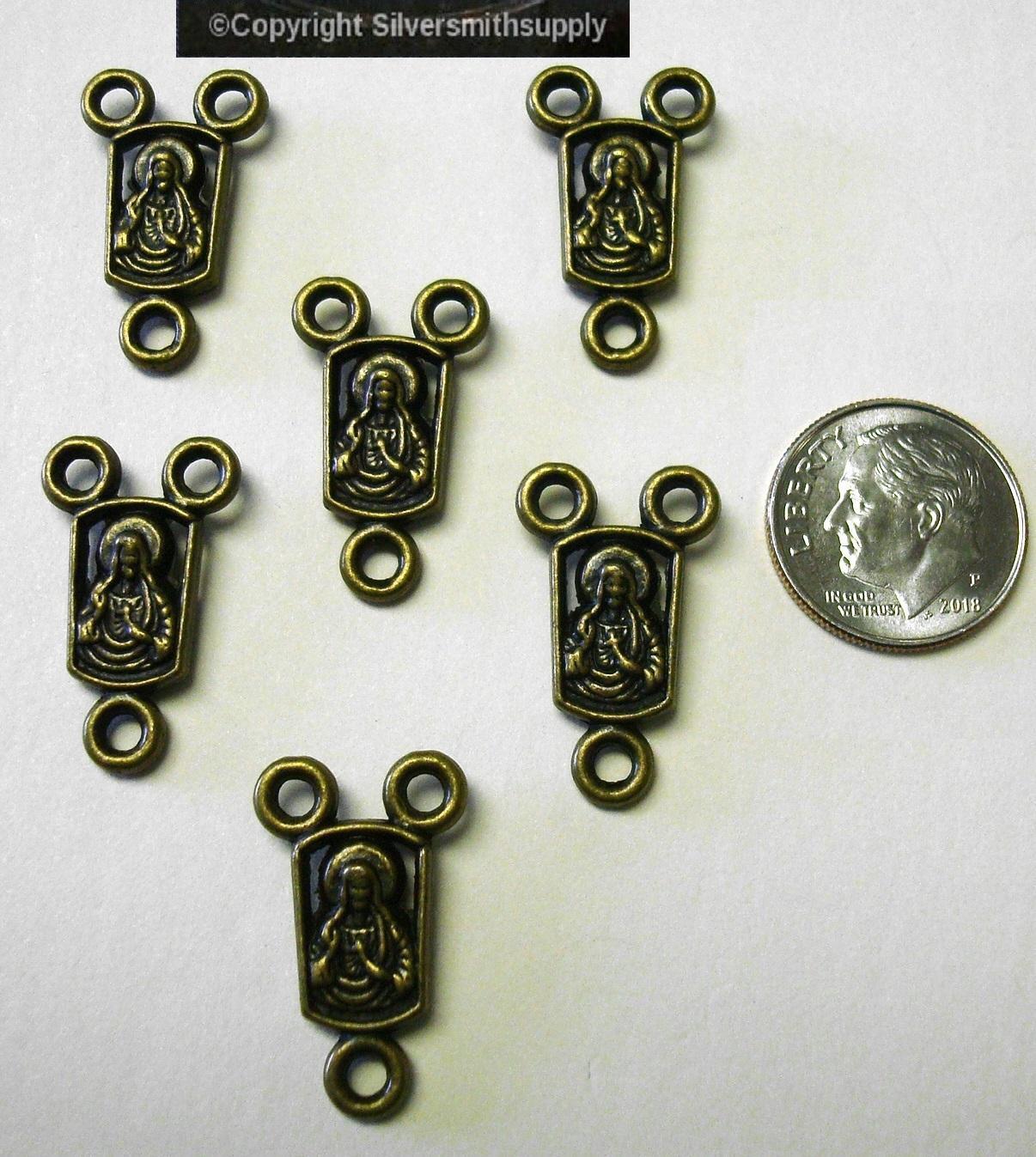 6 Sacred Heart of Jesus rosary center piece bronze plt Catholic religious CFP101 Silversmithsupply.com - фотография #2