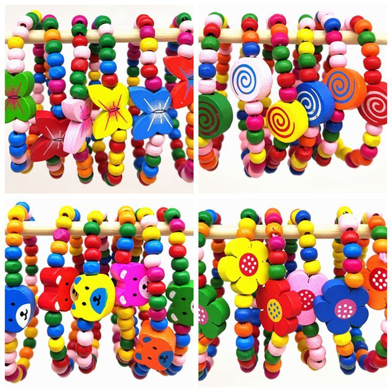 30pcs Children Wood Beads Cute Animal Heart Flower Elastic Bracelets Party Gifts Unbranded - фотография #2