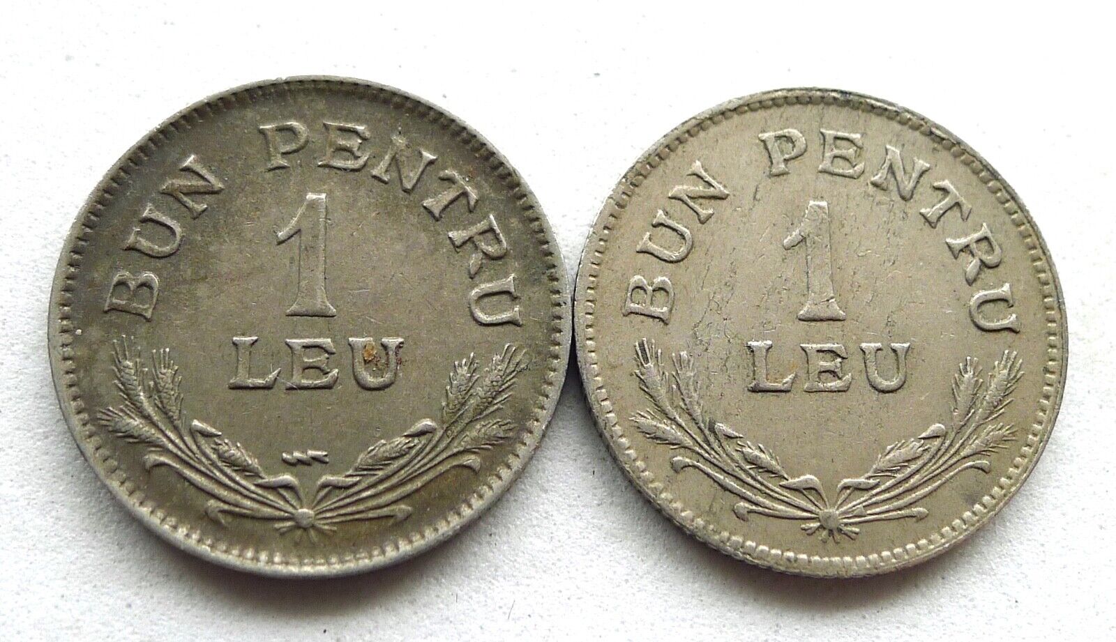 ROMANIA 1 LEU 1924-B BRUSSELS & 1924-P POISSY MINT, BOTH AEF, SOME TONING. KM#46 Без бренда - фотография #2