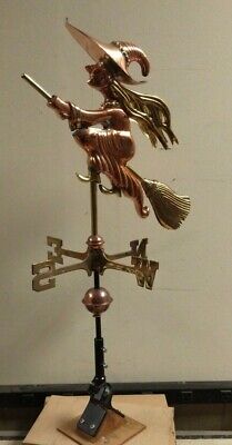 WITCH weathervane 3D,BRASS/COPPER +roof mount for shed/small building 19''x21'' COBRAPROINC