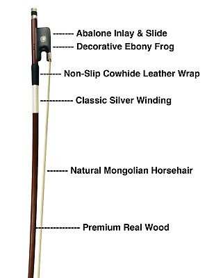 MI&VI 5 Classic Brazilwood Cello Bow Full-lined Ebony Frog 4/4 MI & VI VC-MIVI-Real-Full-Size-Fiddle-String-Mill-Tuner-Stand-Horse-Hair - фотография #3