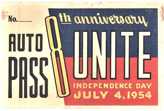 PHILIPPINES 1954 INDEPENDENCE CELEBRATION INVITE w/AUTO PASS  Manila $4-s+h-US Без бренда