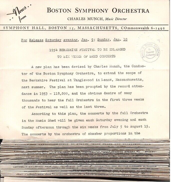 Boston Symphony Orchestra Press Releases/News Letters Groupings of 5 Без бренда
