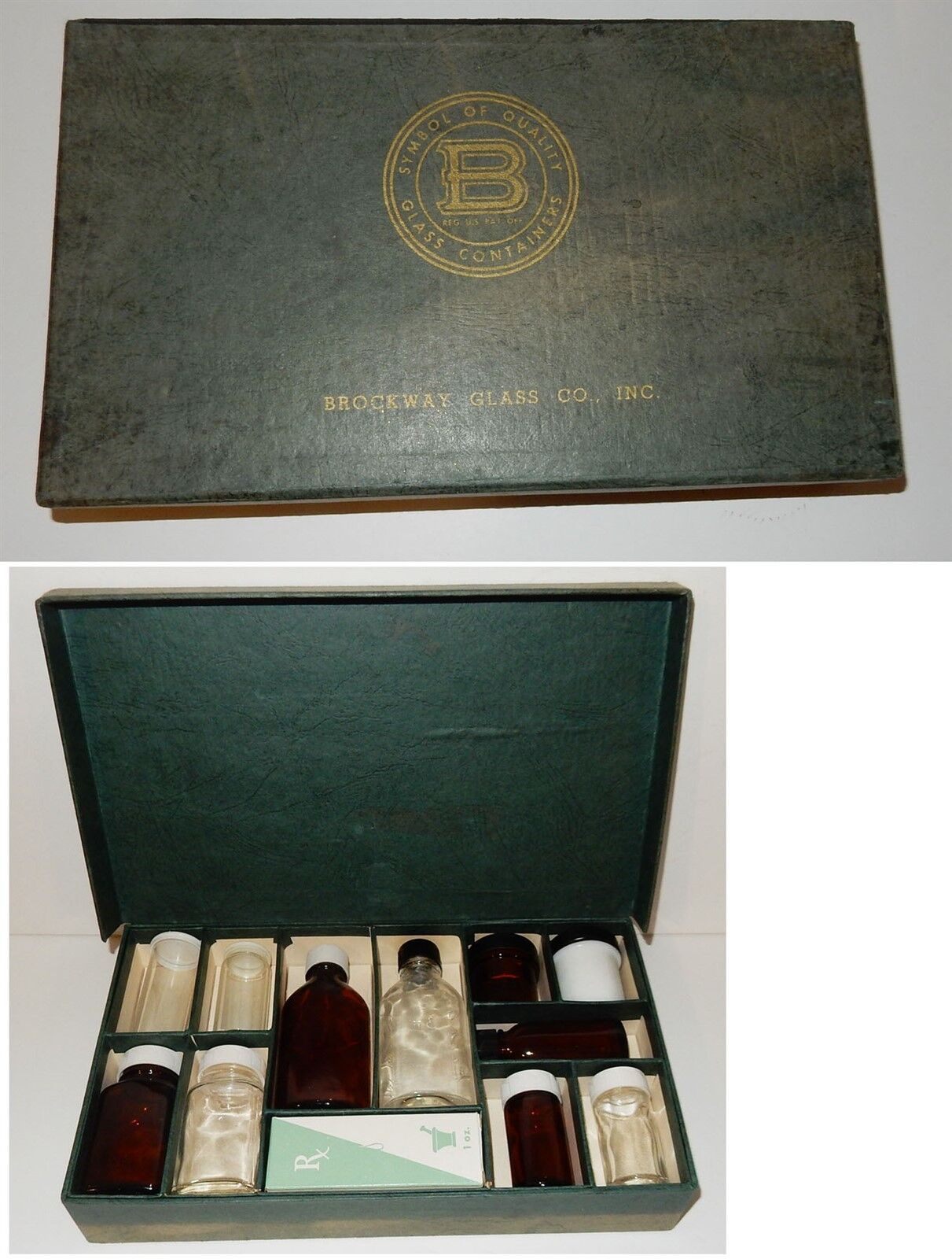 Unique Vintage 1930s Pharmacists / Drugstore Salemans Sample Kit Brockway Glass  Brockway Glass Co