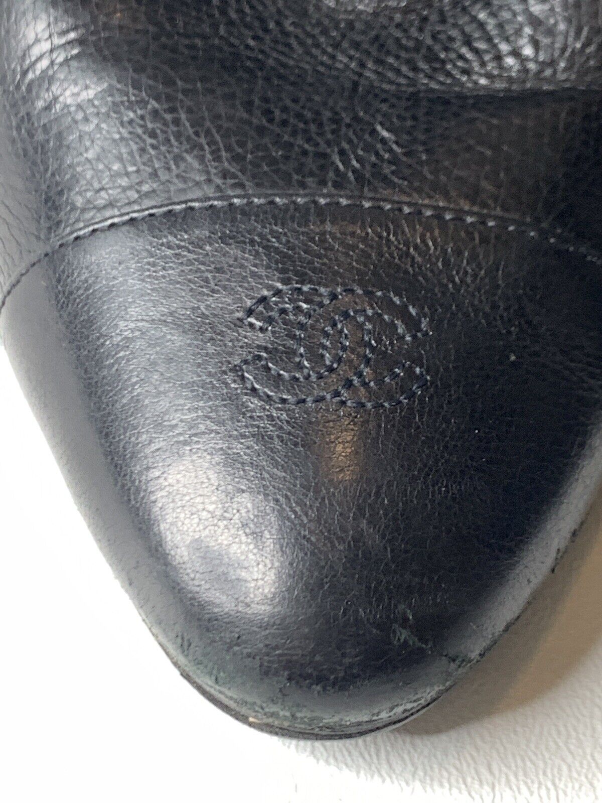 CHANEL  Black Leather Bootie 3.25" Heel | Double C Stitching at Toe | 38.5" CHANEL - фотография #2