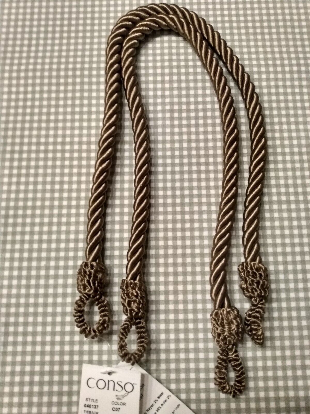 Curtain Tiebacks Drapery Conso Twisted Cord 22 Inches Lot of 2 Bronze Brown New Conso na