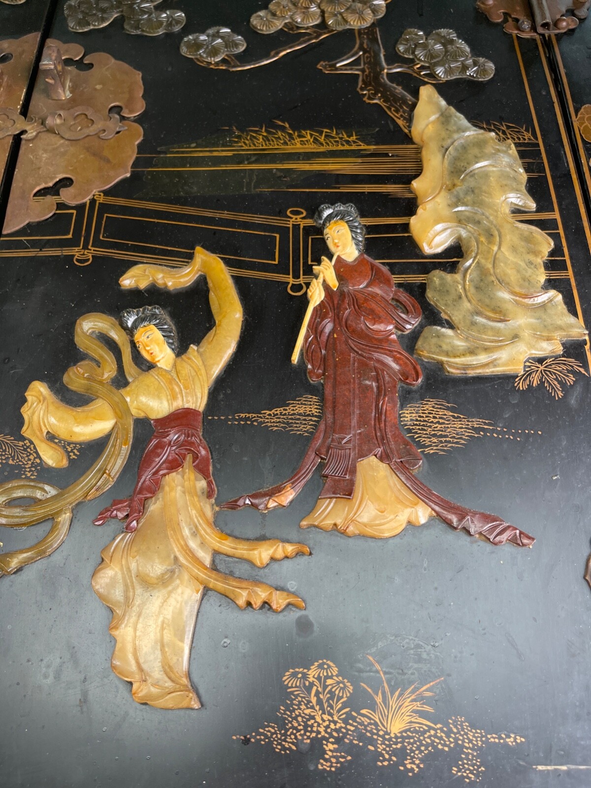30" Antique 3D Oriental Chinese Furniture Black Lacquer Corner Cabinet Landscape Без бренда - фотография #10