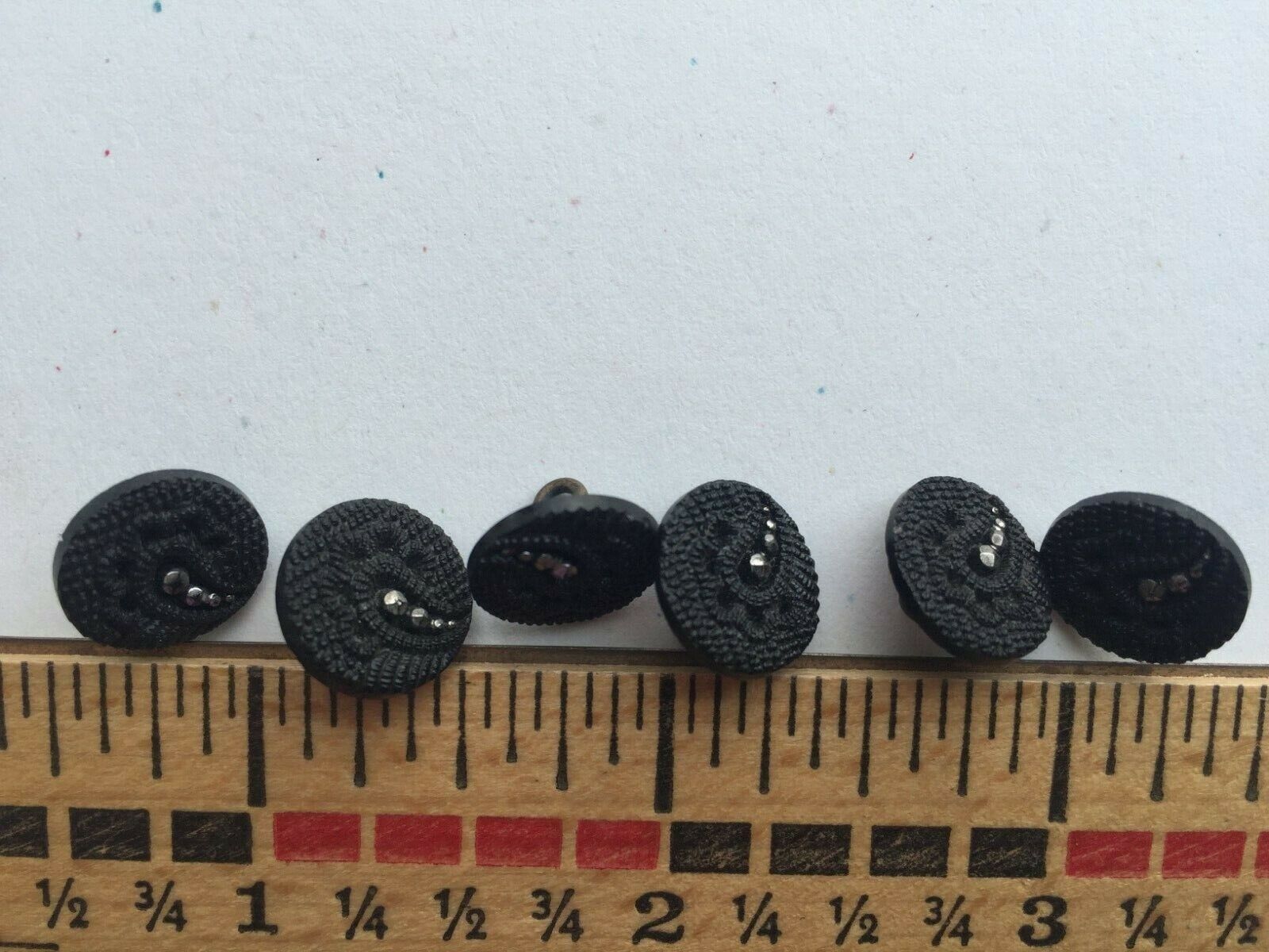 6 Art Deco Black Glass Victorian Mourning Buttons lacey fabric faux steels 12mm Без бренда - фотография #2