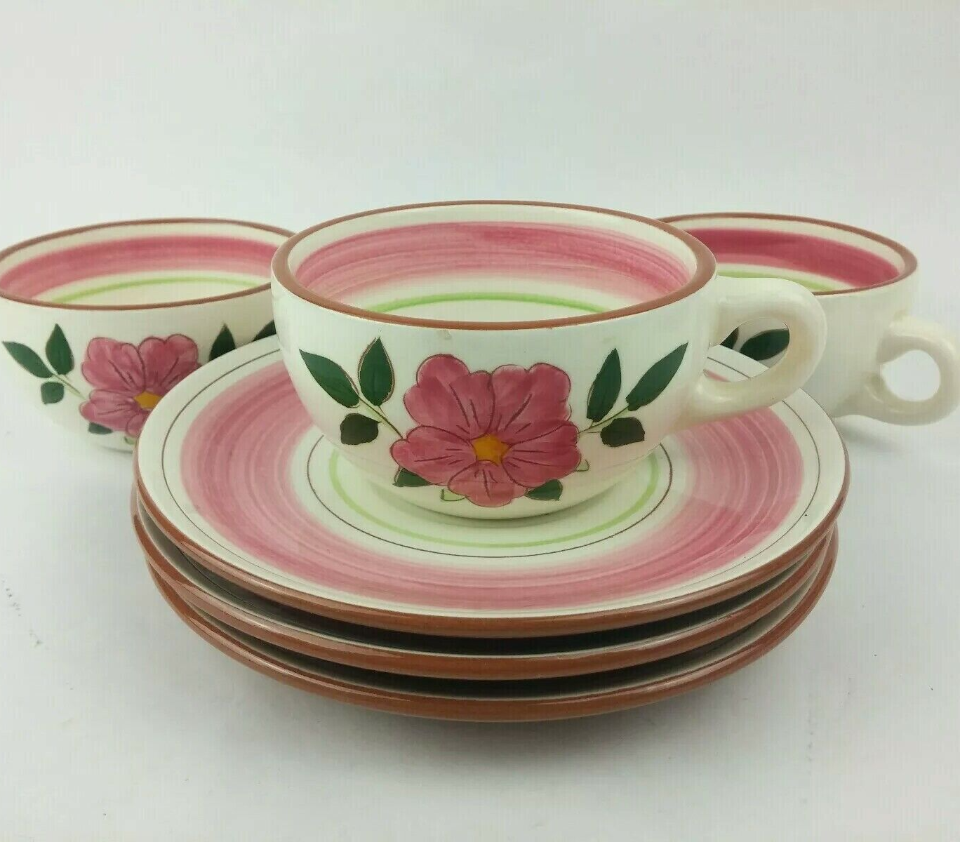 Vintage STANGL Pottery WILD ROSE 3 Cups and 6 Saucers Stangl Pottery Cups & Saucers
