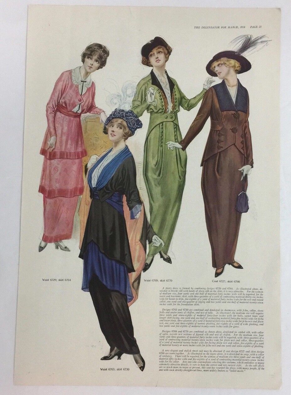 Vintage Print Advertising The Delineator For March 1914 Page 25 Clothing Designs Без бренда