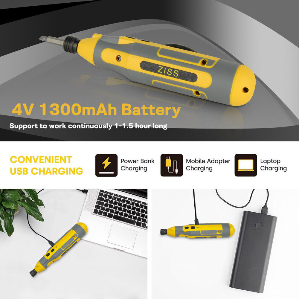 4V Cordless Electric Screwdriver Kit USB Rechargeable Power Tool 43pcs Bits Set Ziss S43067 - фотография #7