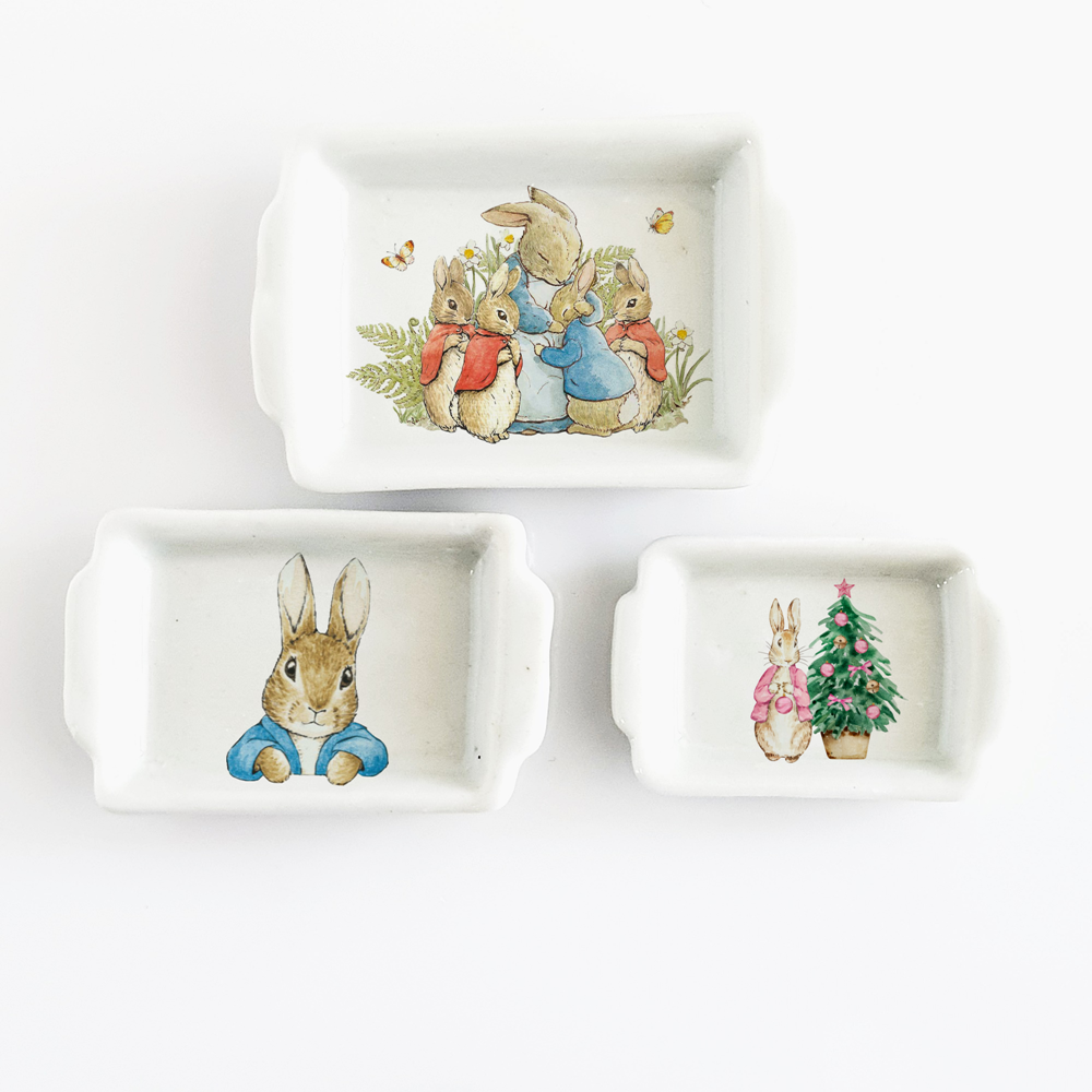 Miniatures Handmade Ceramic Tray Peter Rabbit Bunny Easter Dollhouse Decor Set 3 ThaiMiniatureStore Does not apply - фотография #9