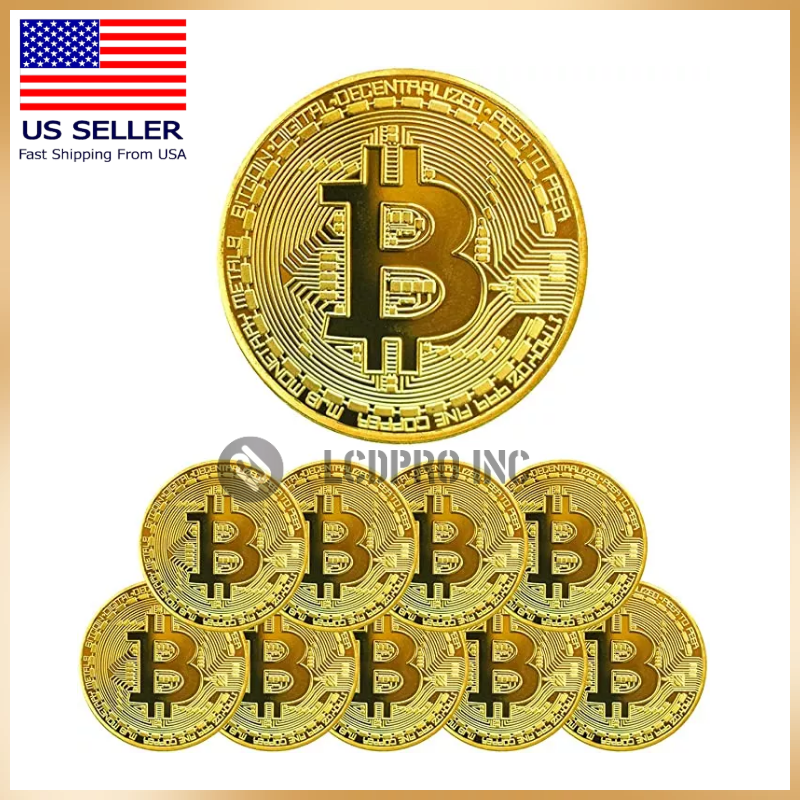 10Pcs Physical Bitcoin Coins Commemorative Gold Plated Bit Coin Collectible US Без бренда