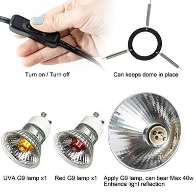 2PK Reptile Light Fixture w/ Lighting Heat Lamps and 4" Halogen Mini Dome Unbranded - фотография #4