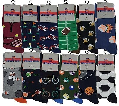Different Touch 12 Pairs Men's Assorted Sports Design Crew Socks 10-13 Different Touch - фотография #3
