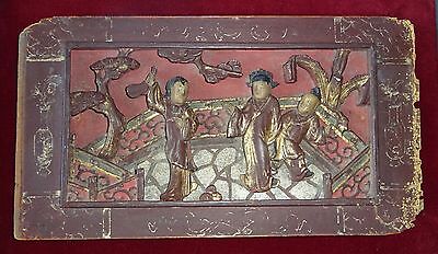 2x 19CT Chinese Framed Carved Red Panels of Scenes w. Figures in Gilt (Gem) Без бренда - фотография #5