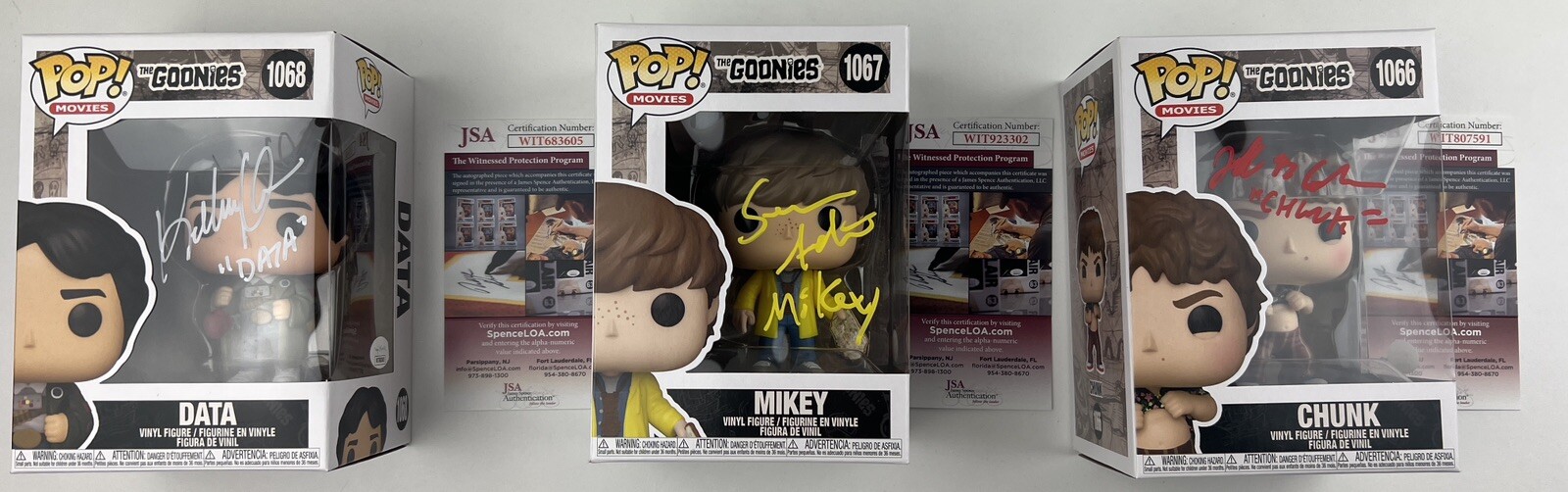 JEFF COHEN SEAN ASTIN KE HUY QUAN signed 3 Funko POP THE GOONIES CHUNK MIKEY JSA Без бренда