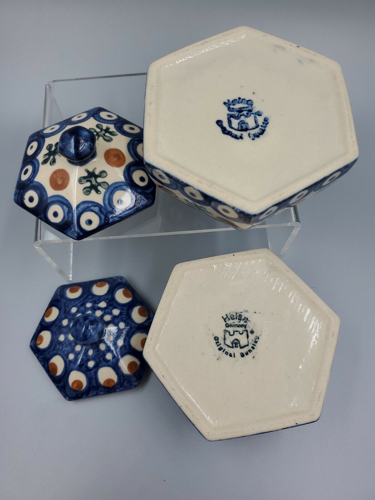 Vintage Boleslawiec Poland Ceramic Pottery Sugar Trinket Bowl With Lid Lot 2 Boleslawiec Pottery - фотография #5