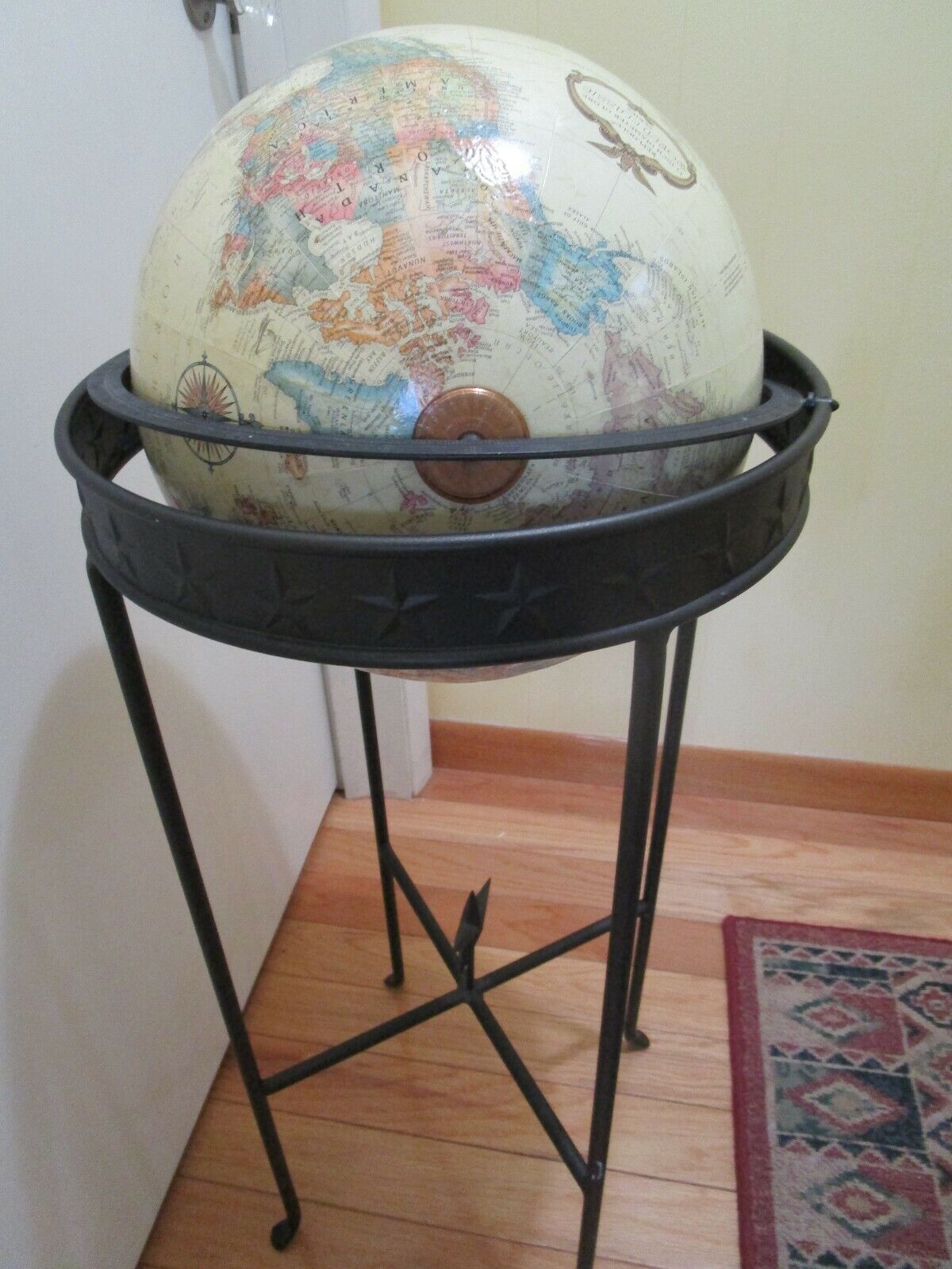 MCM Vintage Replogle World Globe 12' & iron metal Art stand w/stars 1960's 35½”T Без бренда - фотография #4